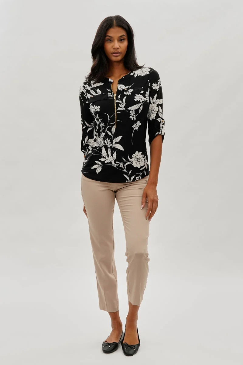 Floral Half Zip Blouse - Black - Image 5