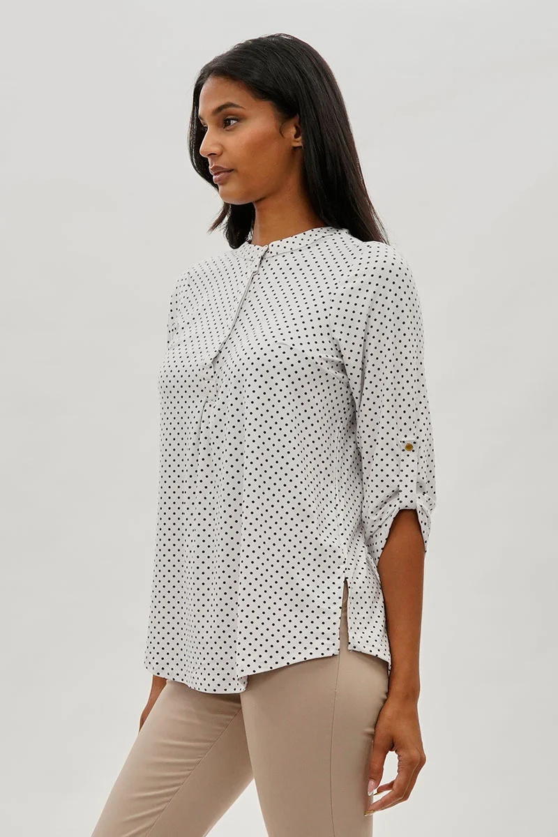 Dotted Roll Up Sleeve Blouse - White - Image 2