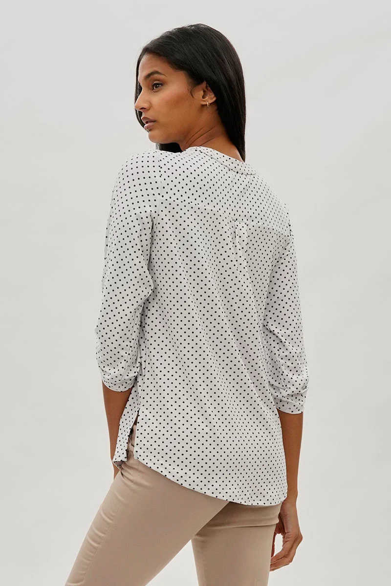 Dotted Roll Up Sleeve Blouse - White - Image 3