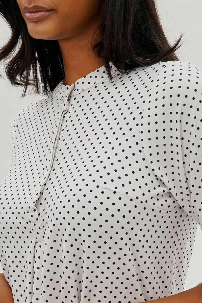Dotted Roll Up Sleeve Blouse - White - Image 4