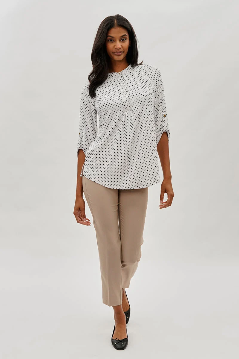Dotted Roll Up Sleeve Blouse - White - Image 5