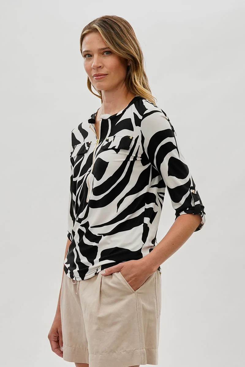 Patterned 1/4 Zip Shirt - White - Image 2