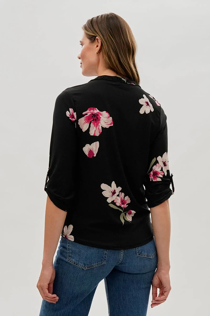 Floral 1/4 Zip Shirt - Black - Image 3
