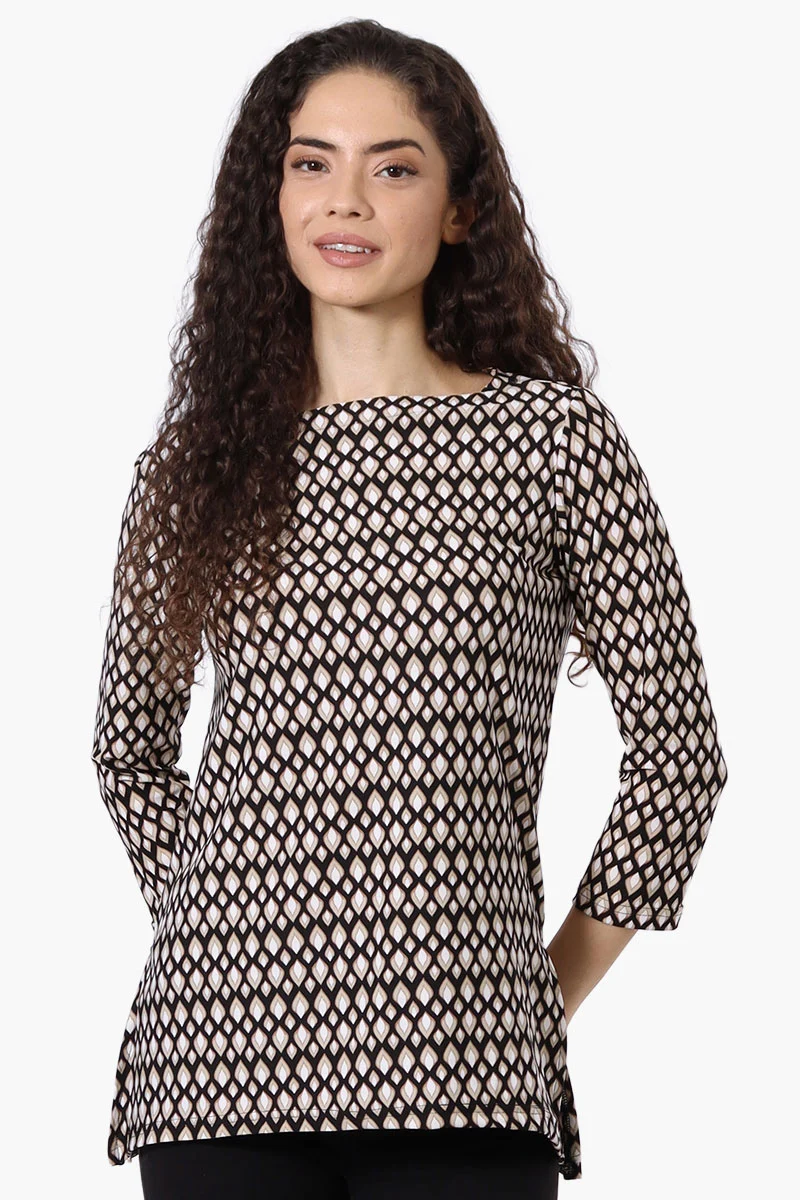 Patterned 3/4 Sleeve Blouse - Black