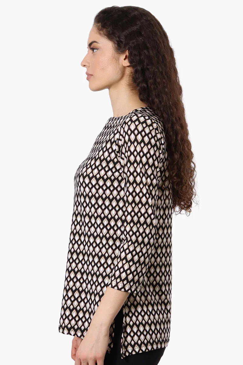 Patterned 3/4 Sleeve Blouse - Black - Image 2