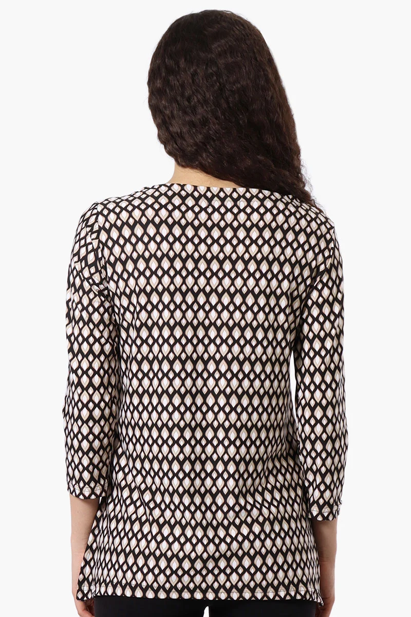 Patterned 3/4 Sleeve Blouse - Black - Image 3