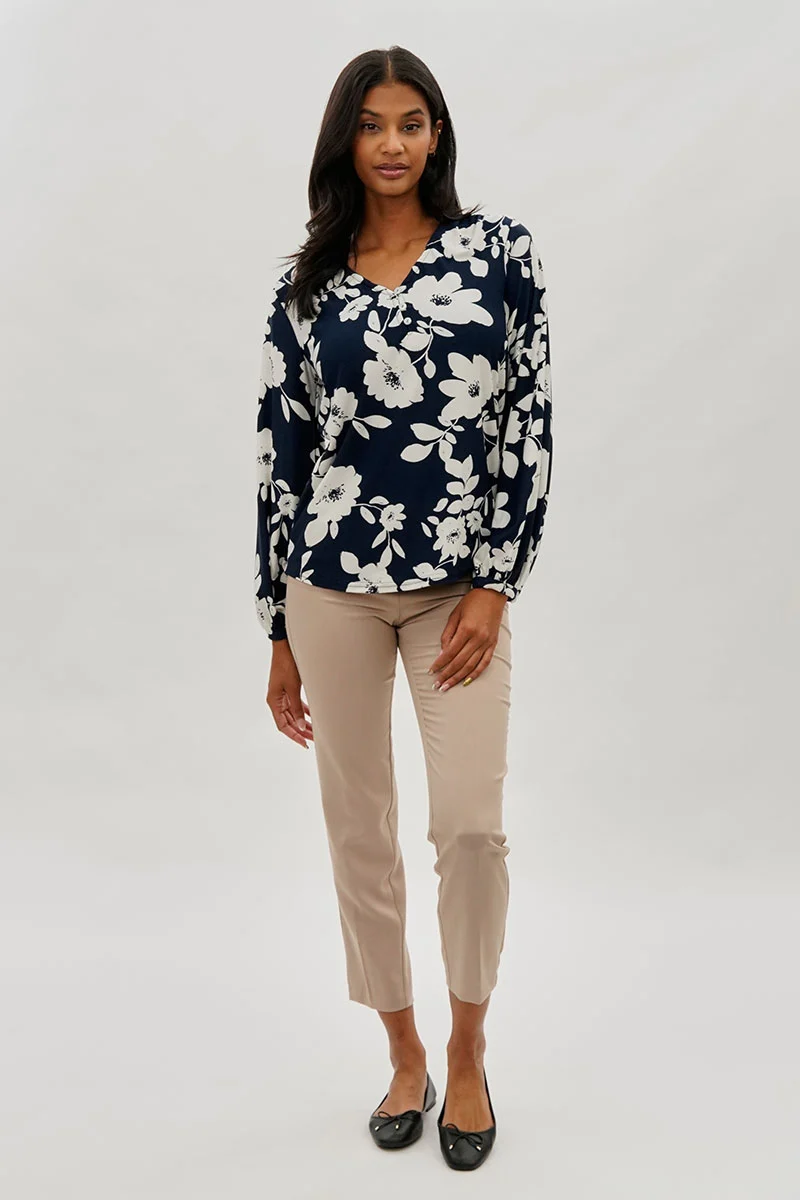 Floral Henley Blouse - Navy - Image 5