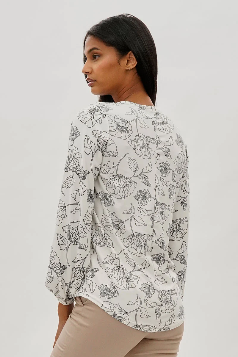 Floral Henley Blouse - White - Image 3