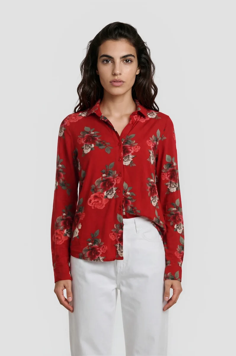 Long Sleeve Button Down Shirt - Red