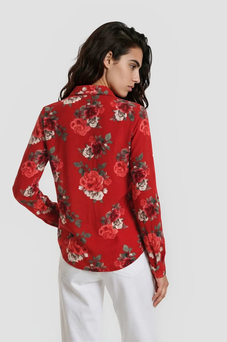 Long Sleeve Button Down Shirt - Red - Image 2