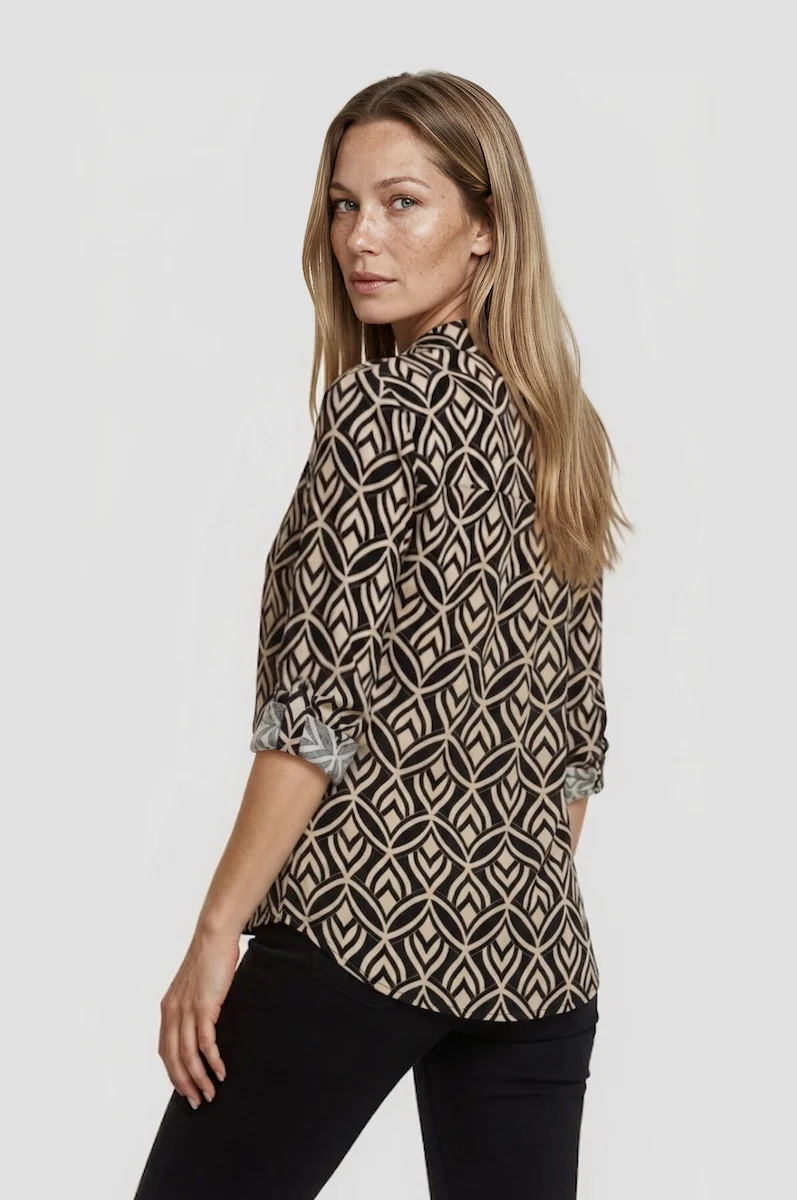 Long Sleeve Printed Shirt - Black - Image 2