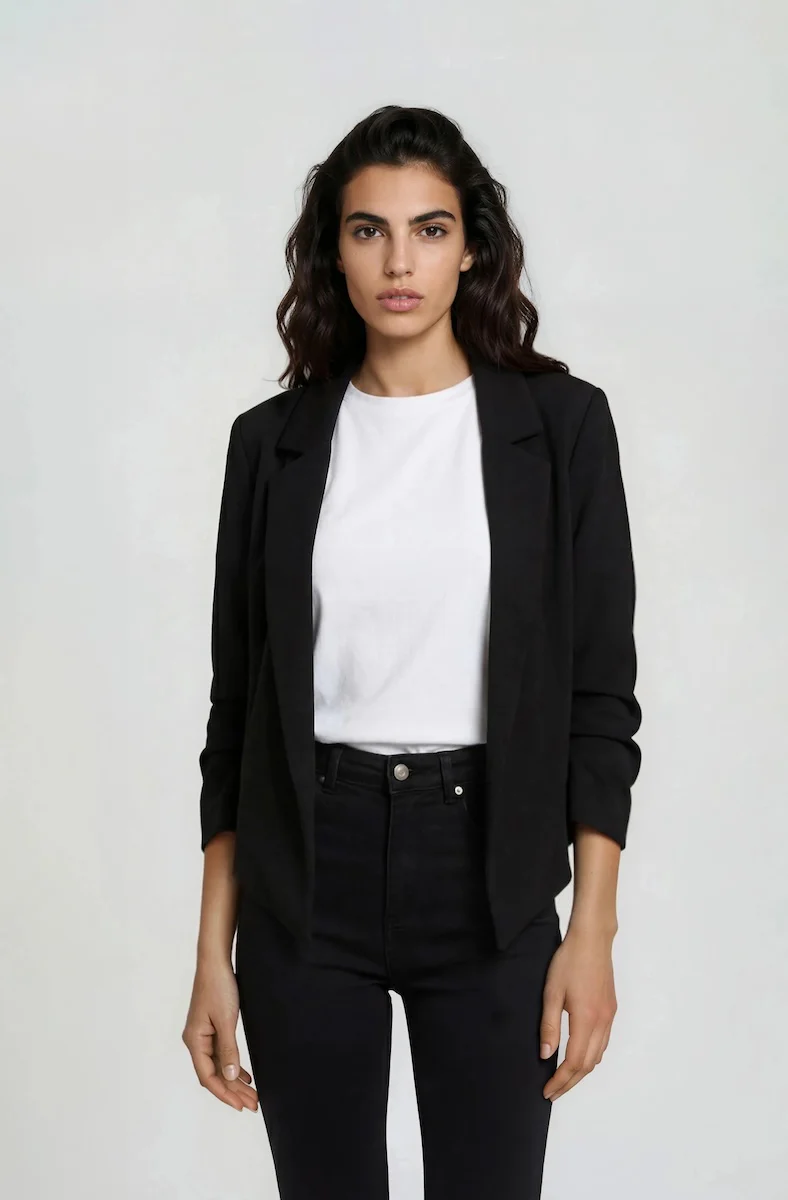 Cropped Open Blazer - Black