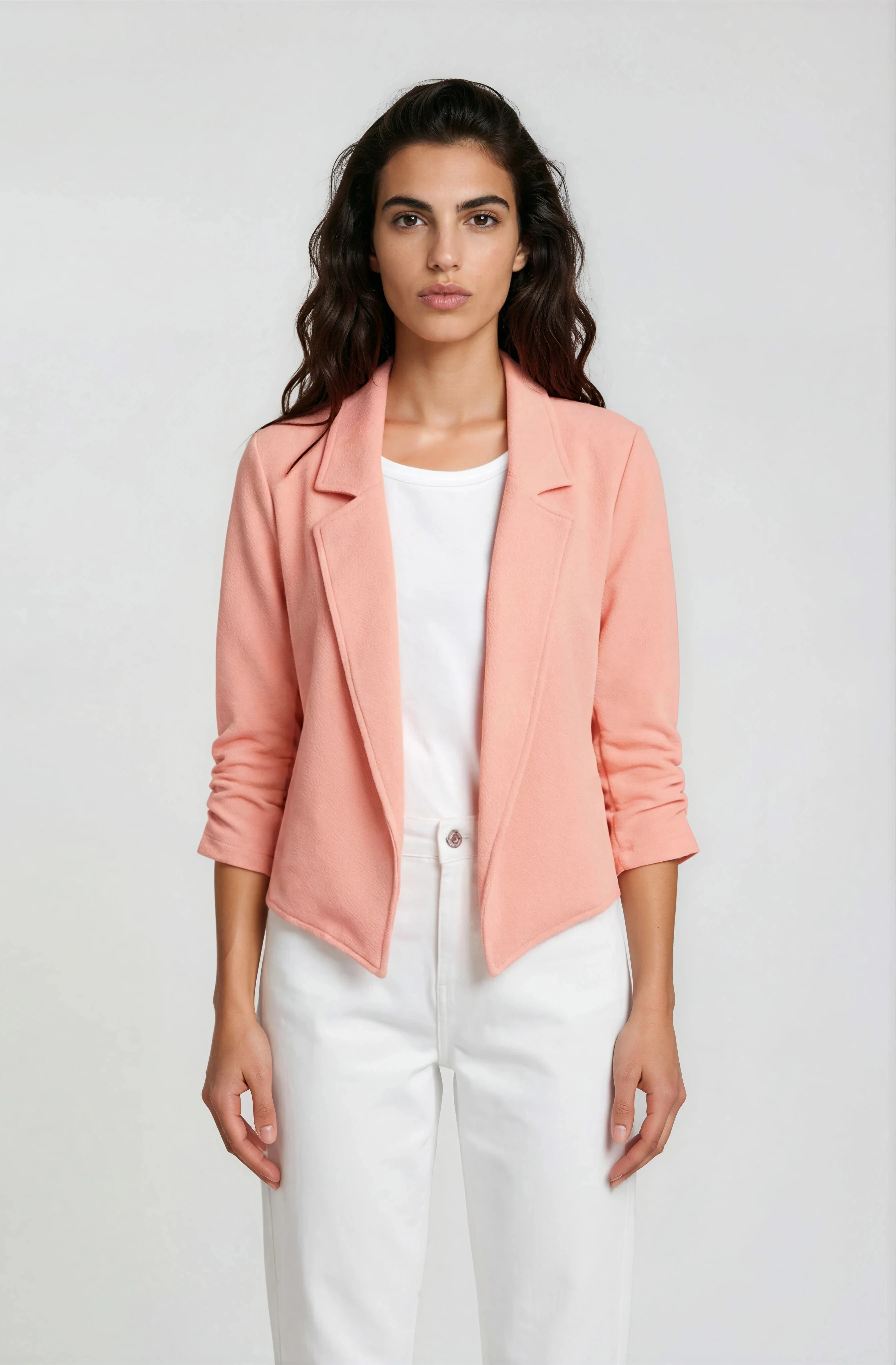 Cropped Open Blazer - Coral