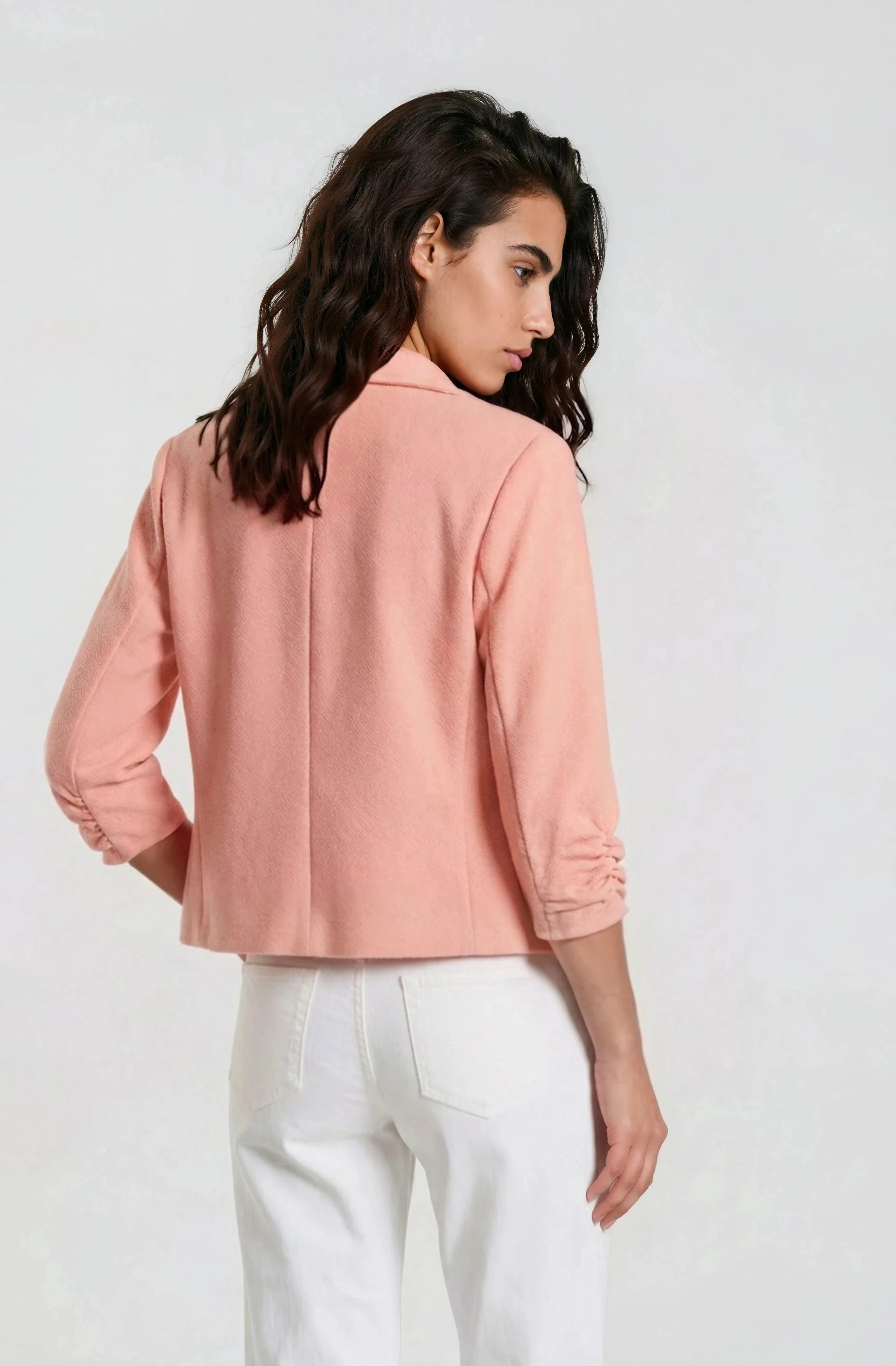Cropped Open Blazer - Coral - Image 2