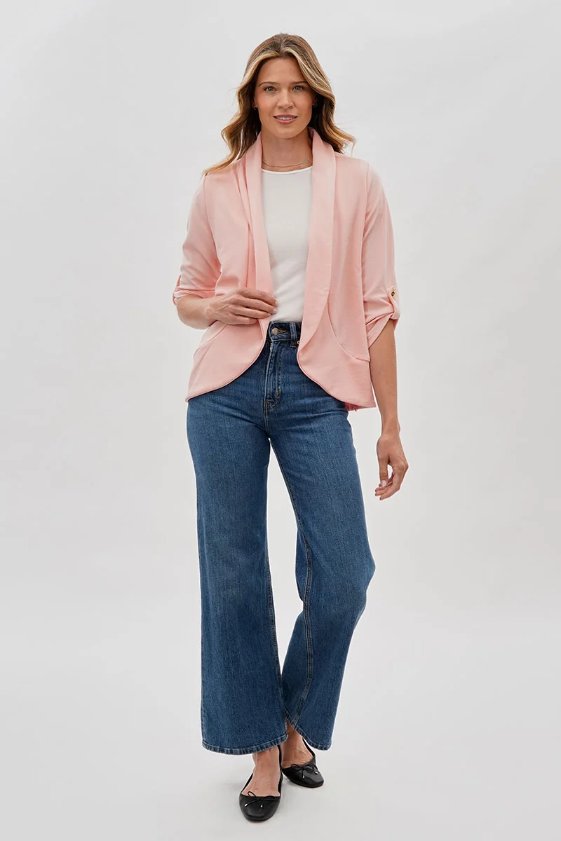 Open Roll Up Sleeve Blazer - Pink - Image 5