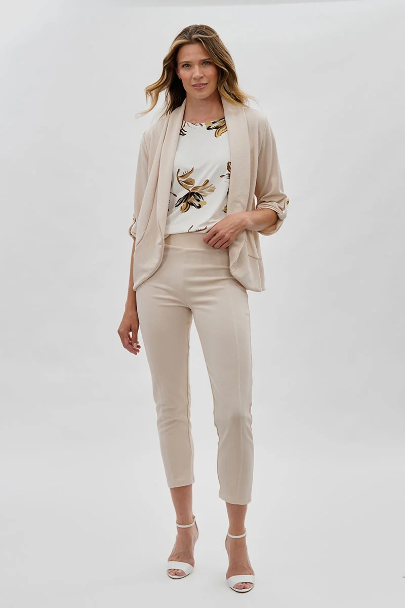 Open Roll Up Sleeve Blazer - Cream - Image 5