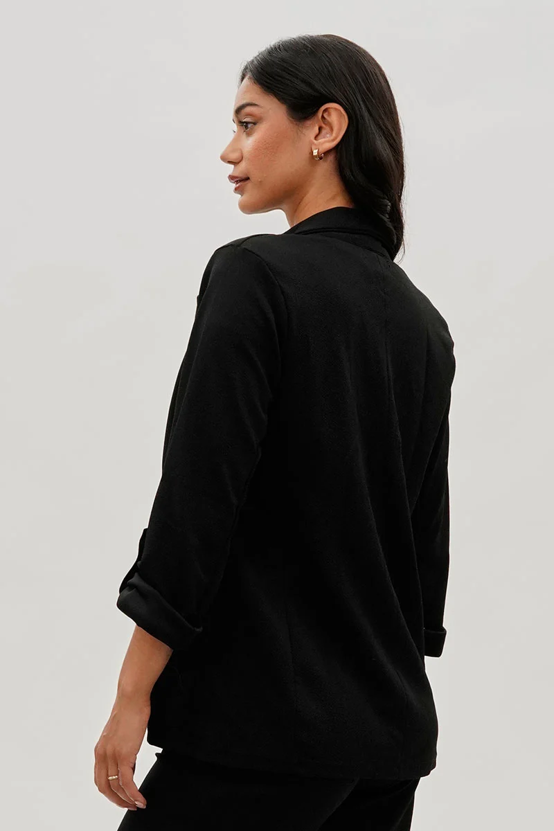 Roll Up Sleeve Open Blazer - Black - Image 3