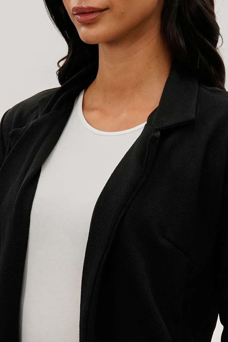Roll Up Sleeve Open Blazer - Black - Image 4