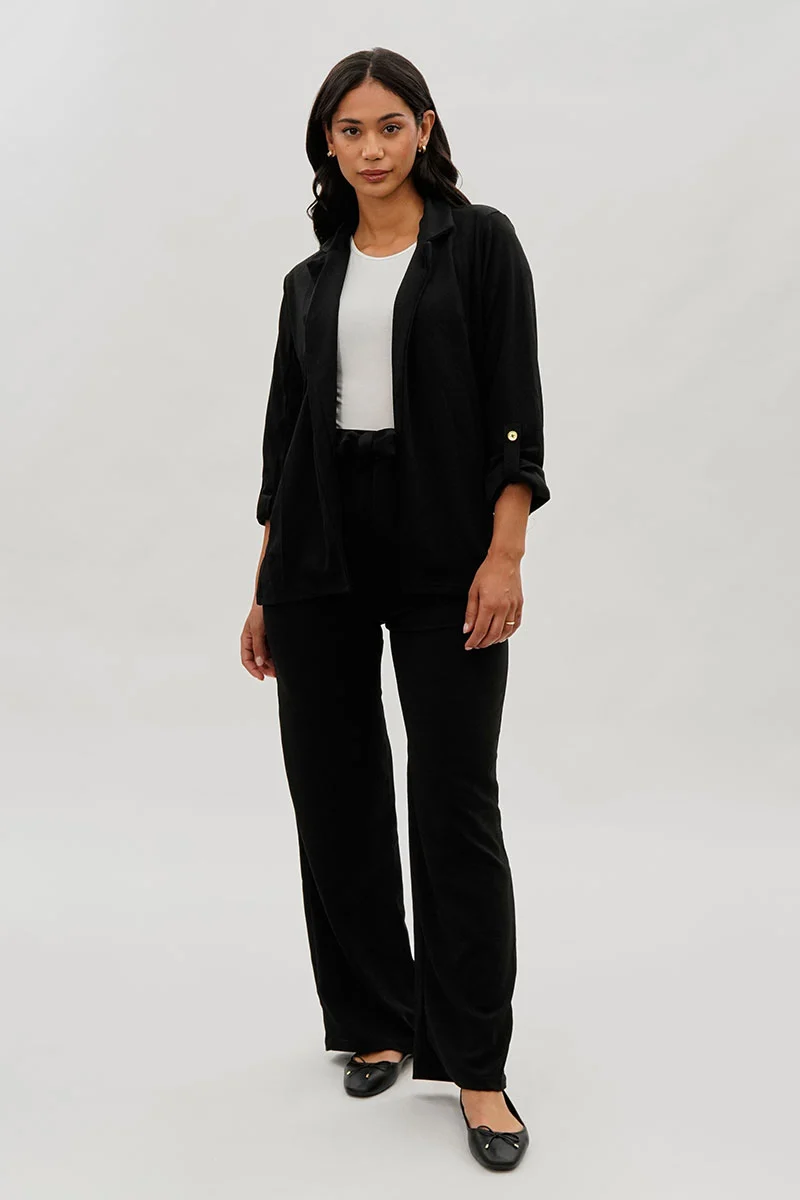 Roll Up Sleeve Open Blazer - Black - Image 5