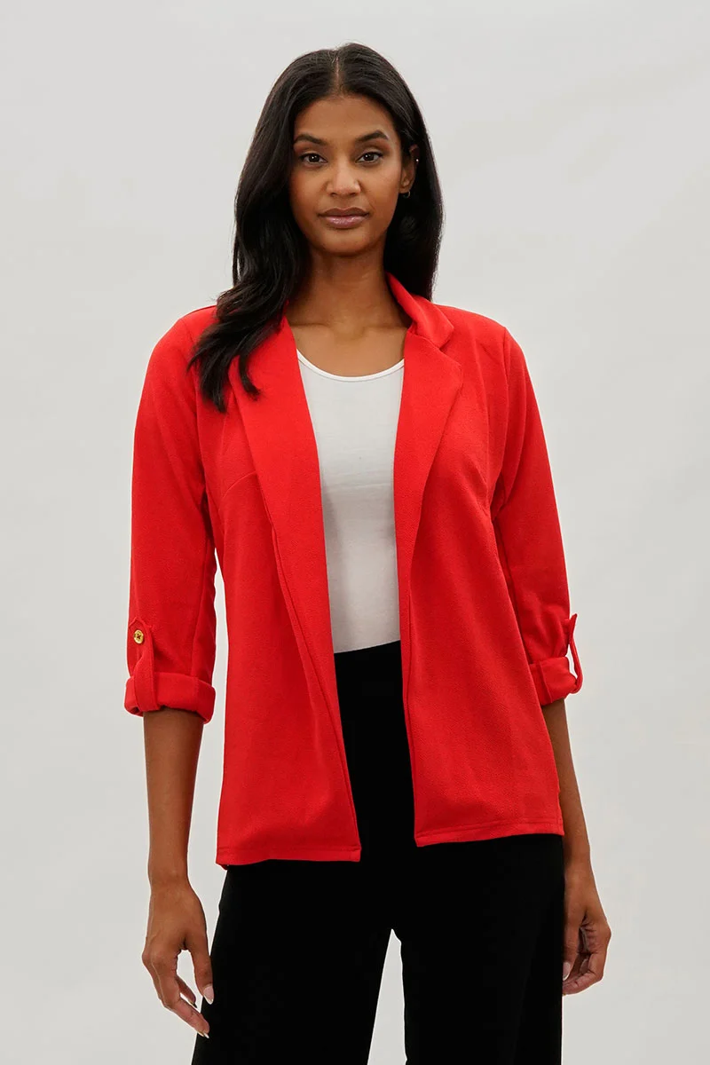 Roll Up Sleeve Open Blazer - Red