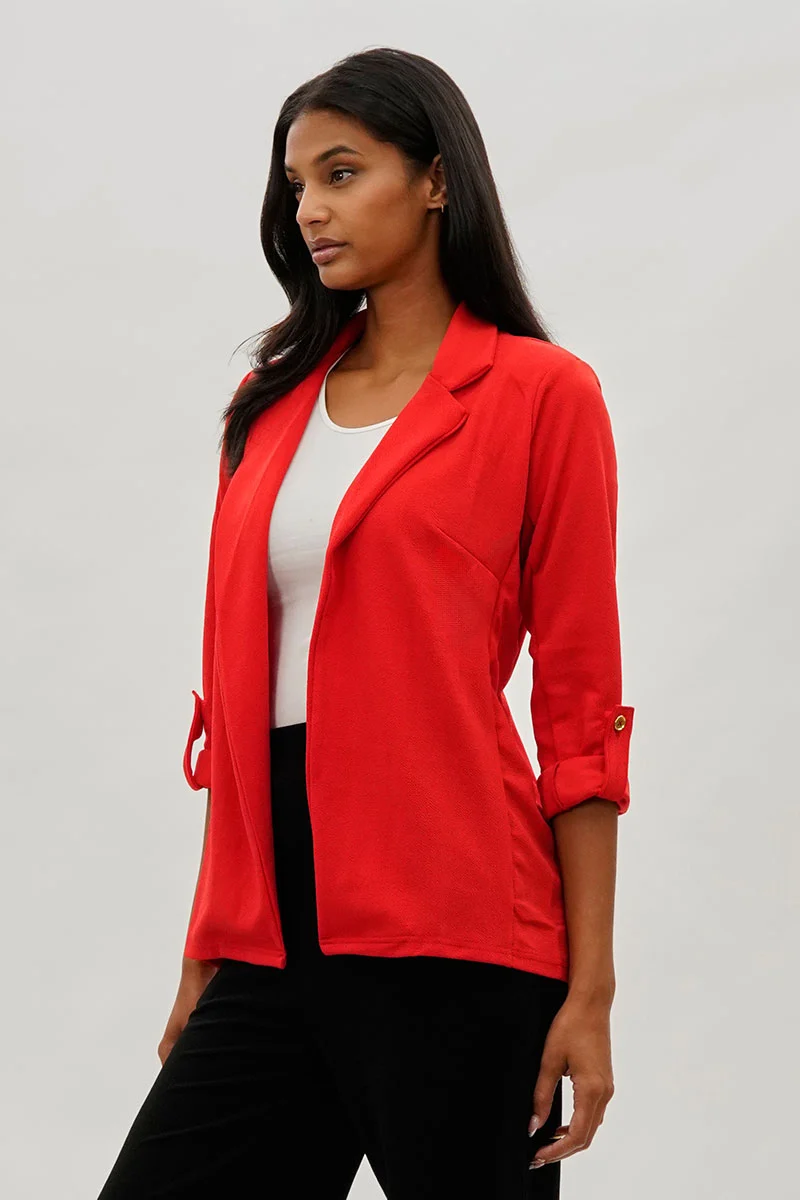 Roll Up Sleeve Open Blazer - Red - Image 2