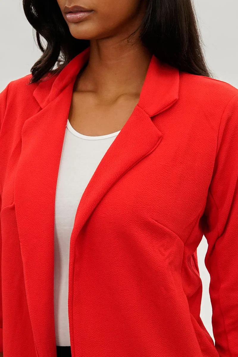 Roll Up Sleeve Open Blazer - Red - Image 4