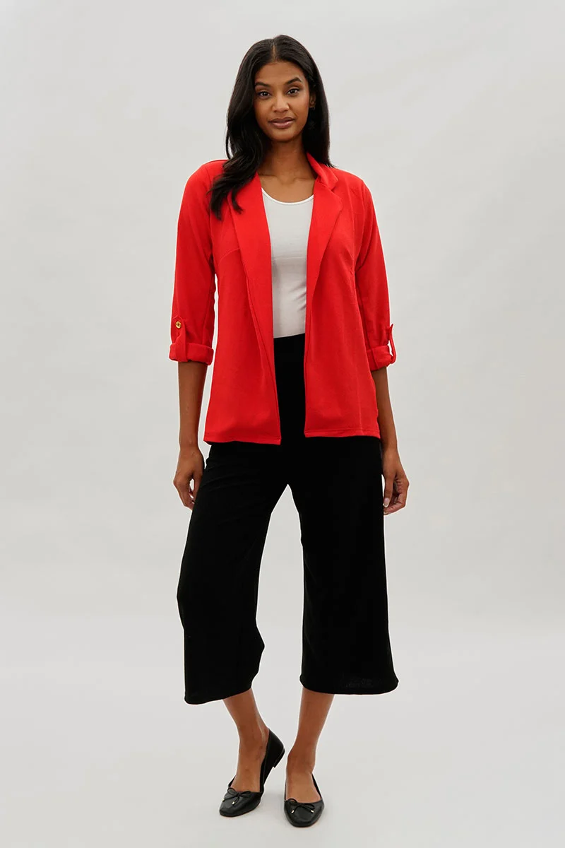 Roll Up Sleeve Open Blazer - Red - Image 5