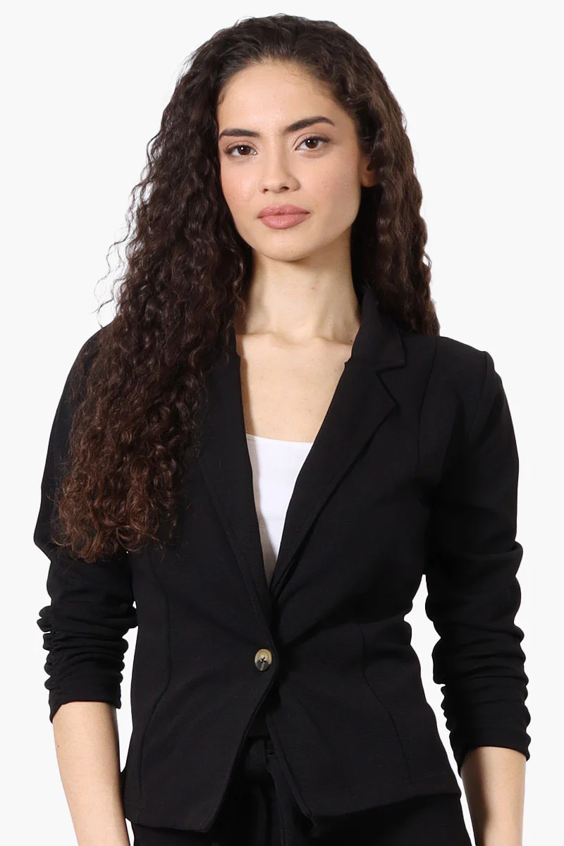 Cinched Sleeve Single Button Blazer - Black