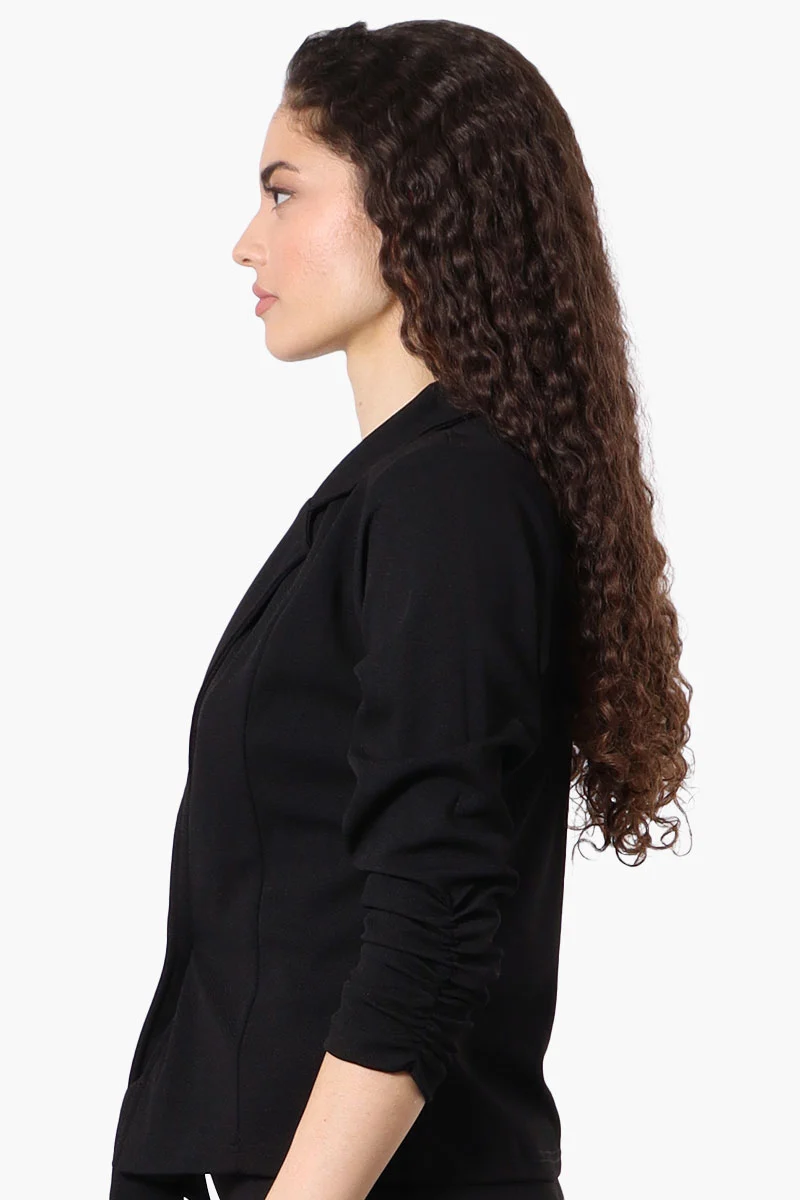 Cinched Sleeve Single Button Blazer - Black - Image 2