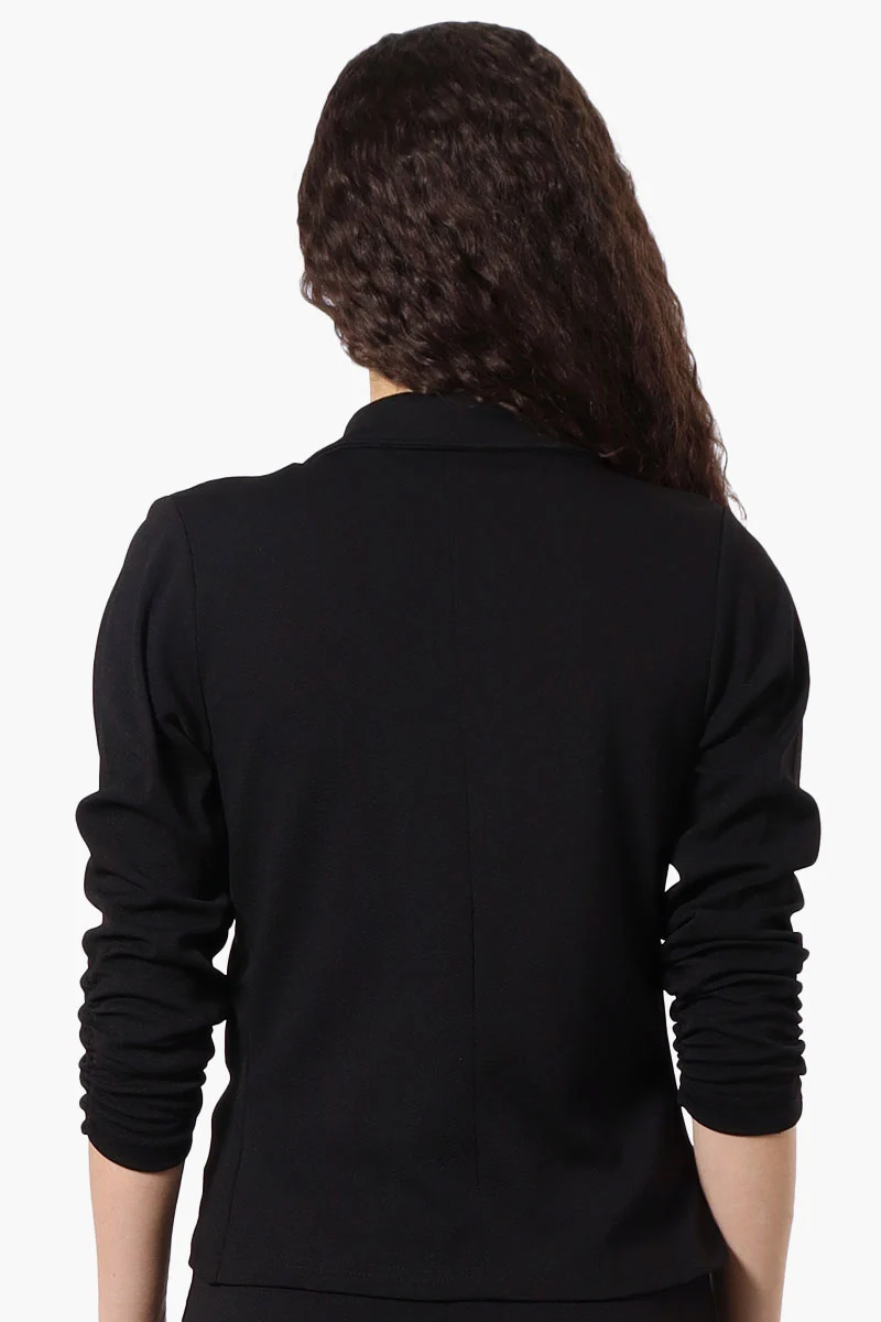 Cinched Sleeve Single Button Blazer - Black - Image 3