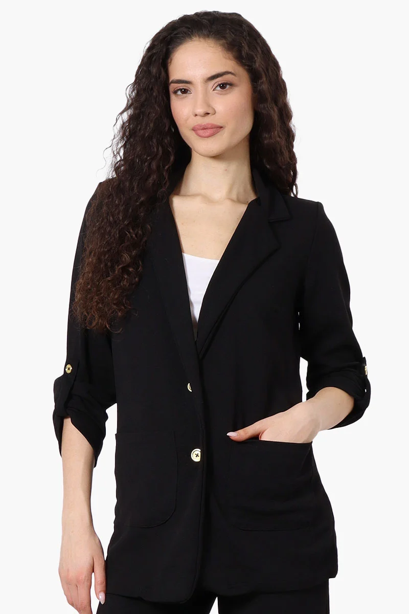 Roll Up Sleeve Two Button Blazer - Black