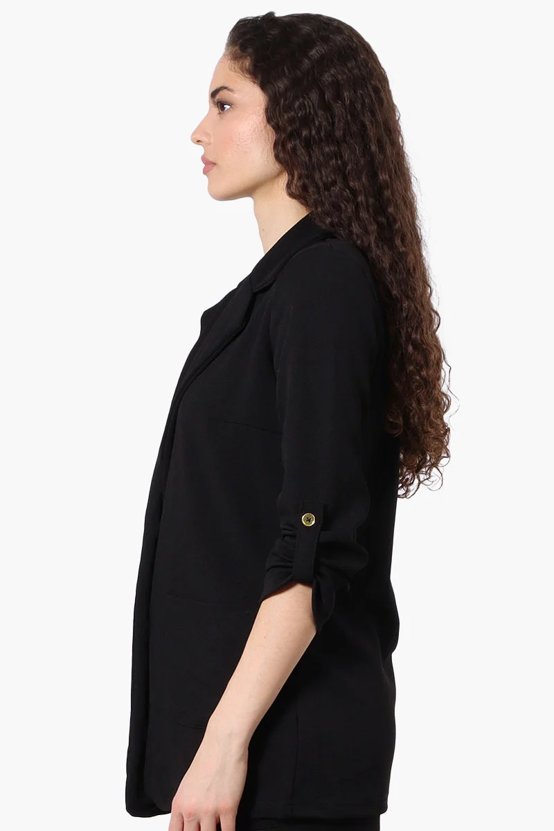 Roll Up Sleeve Two Button Blazer - Black - Image 2
