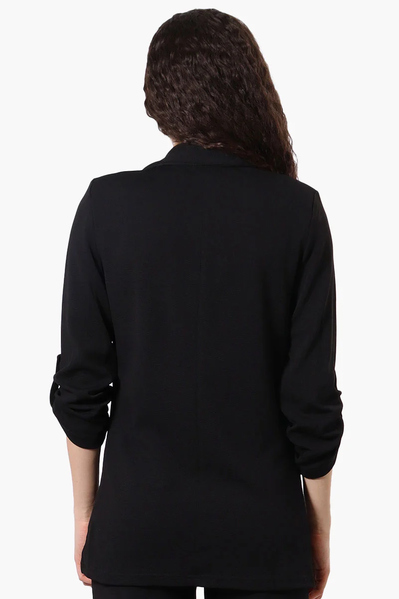 Roll Up Sleeve Two Button Blazer - Black - Image 3