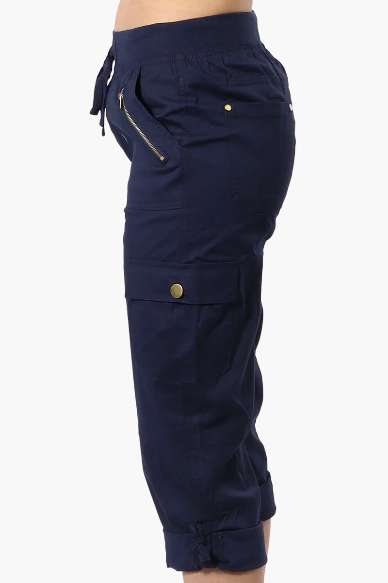 Tie Waist Cargo Capris - Navy - Image 2