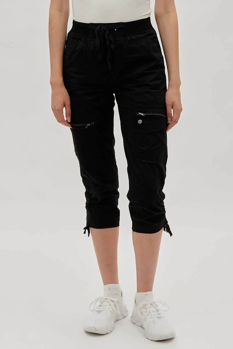 Tie Waist Cargo Capris - Black