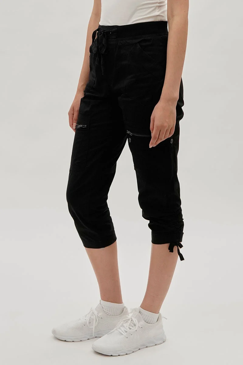 Tie Waist Cargo Capris - Black - Image 2