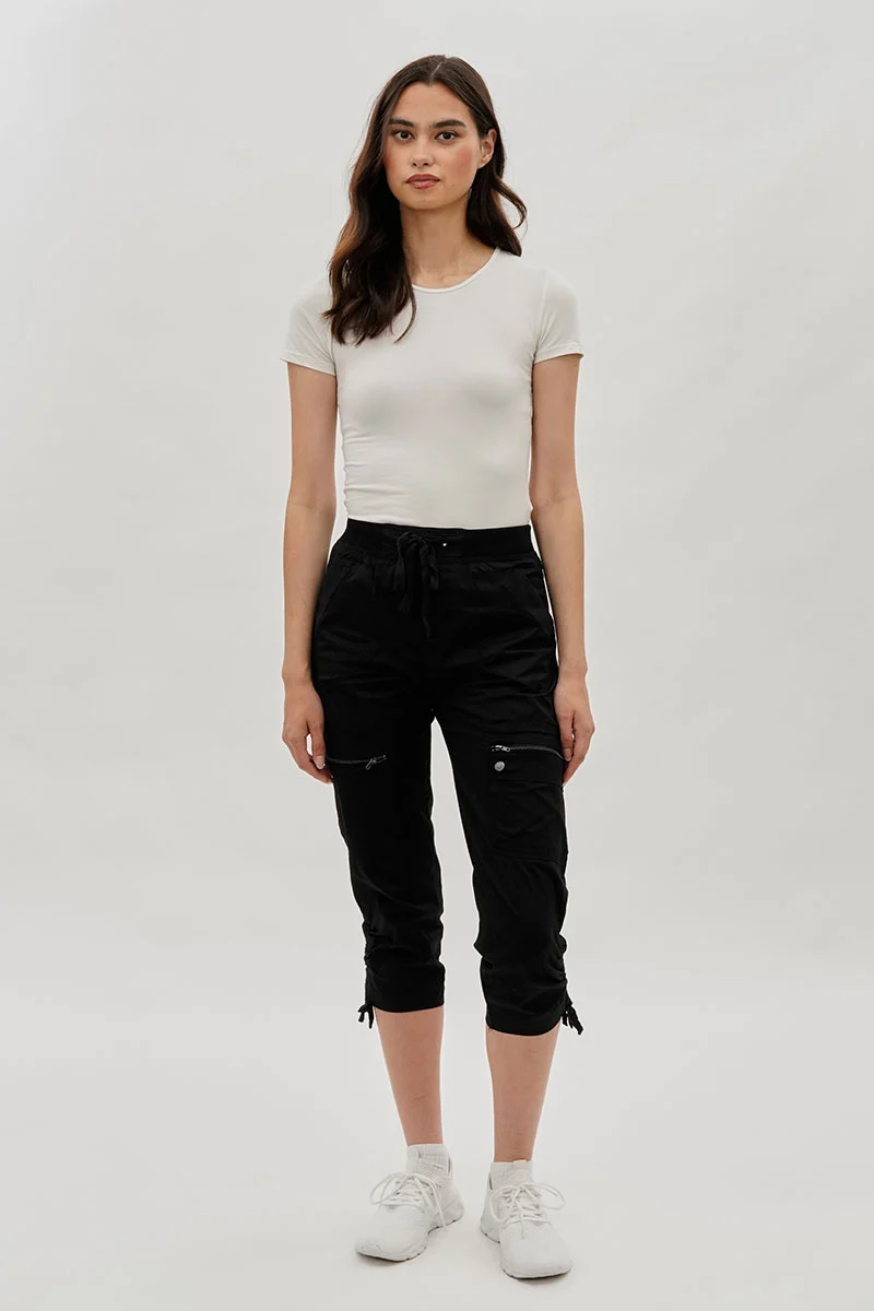 Tie Waist Cargo Capris - Black - Image 5