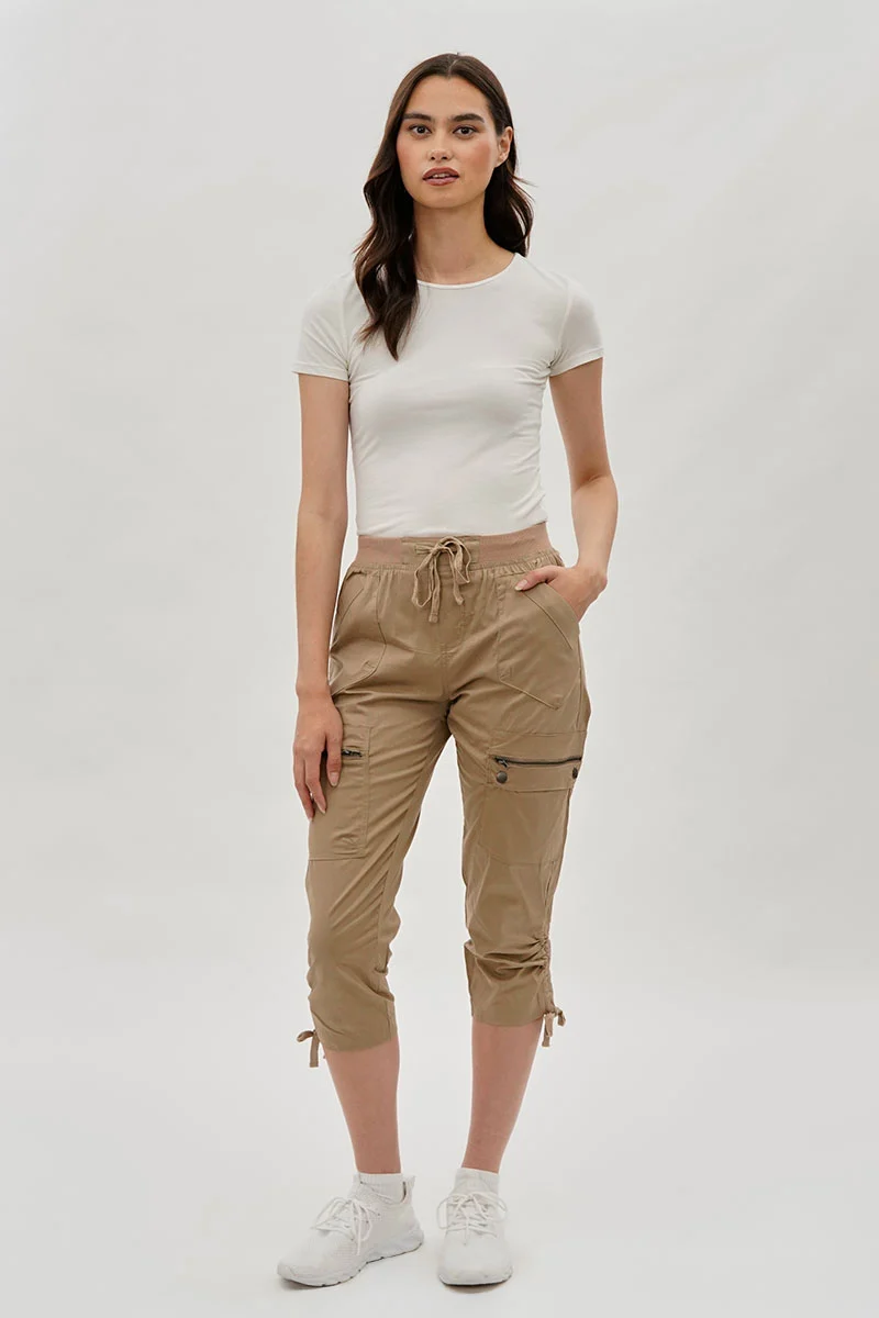 Tie Waist Cargo Capris - Beige - Image 5