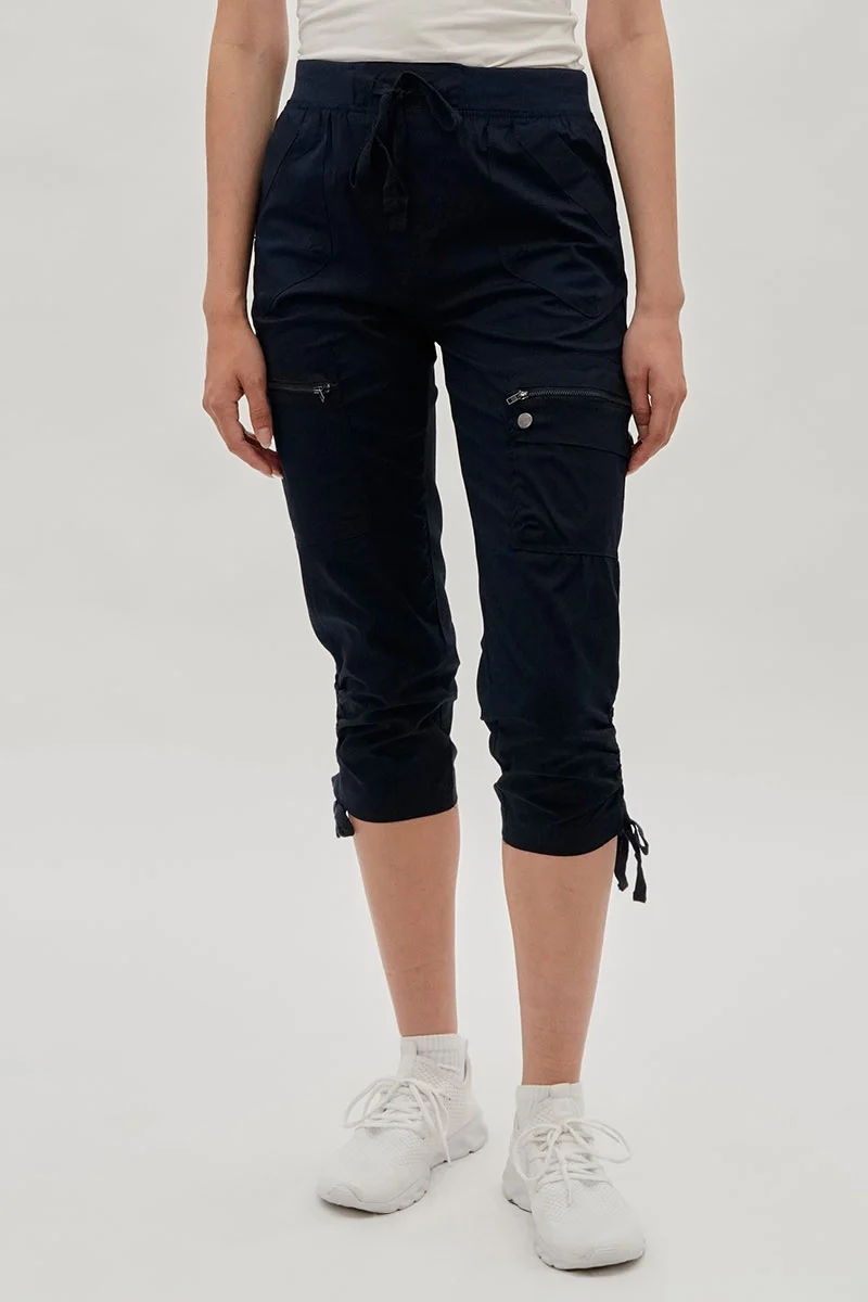 Tie Waist Cargo Capris - Navy