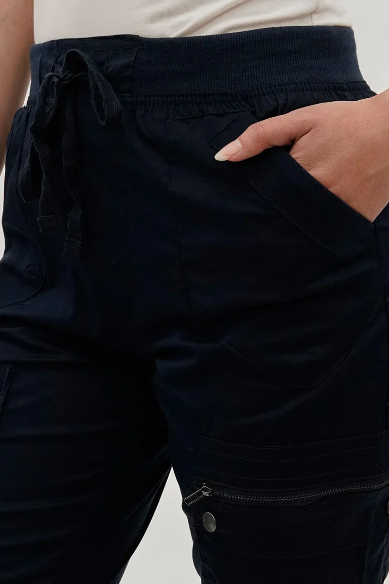 Tie Waist Cargo Capris - Navy - Image 4