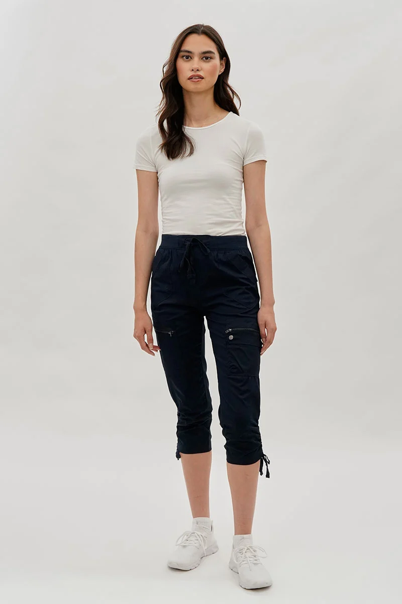 Tie Waist Cargo Capris - Navy - Image 5