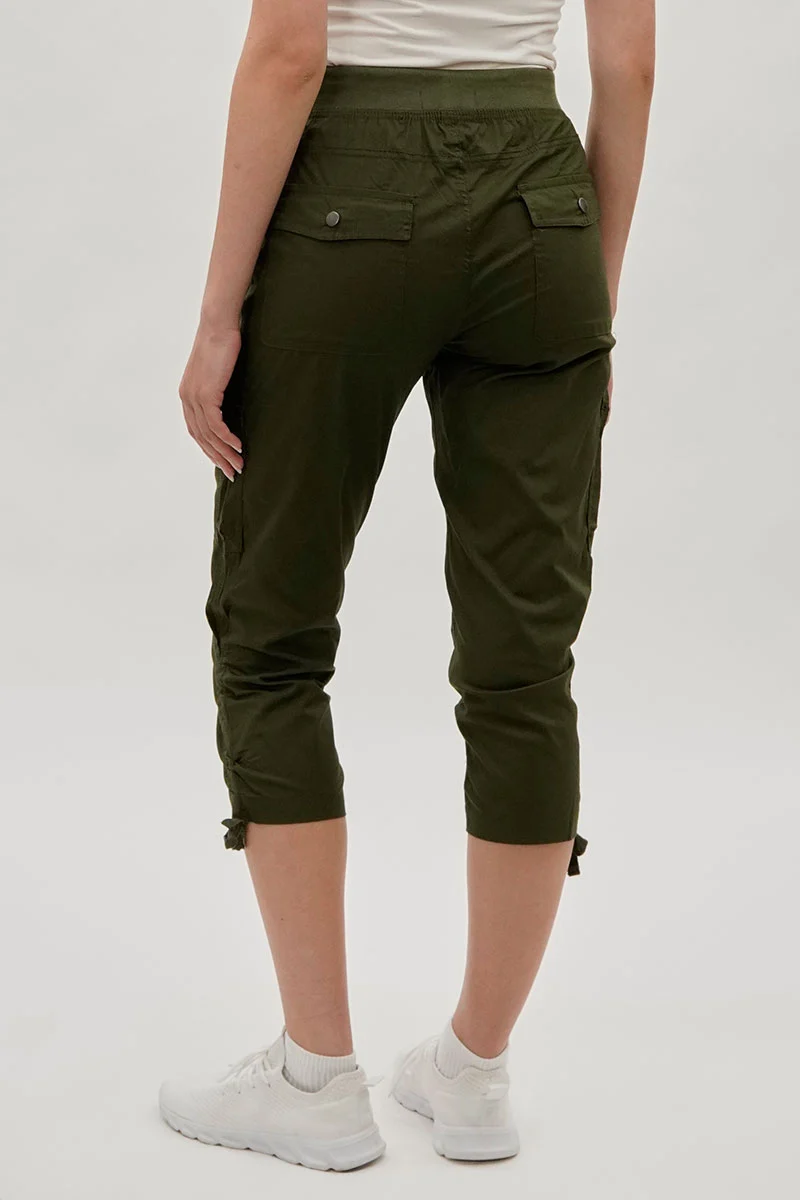 Tie Waist Cargo Capris - Olive - Image 3