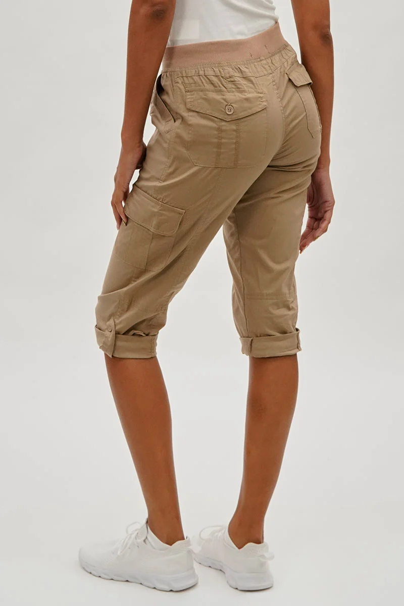 Tie Waist Cargo Capris - Beige - Image 3