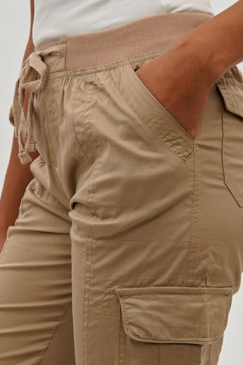 Tie Waist Cargo Capris - Beige - Image 4