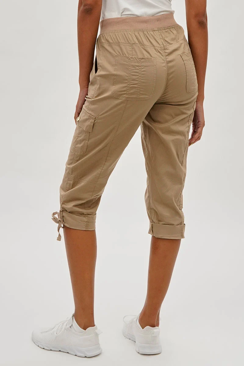 Drawstring Cargo Capris - Beige - Image 3