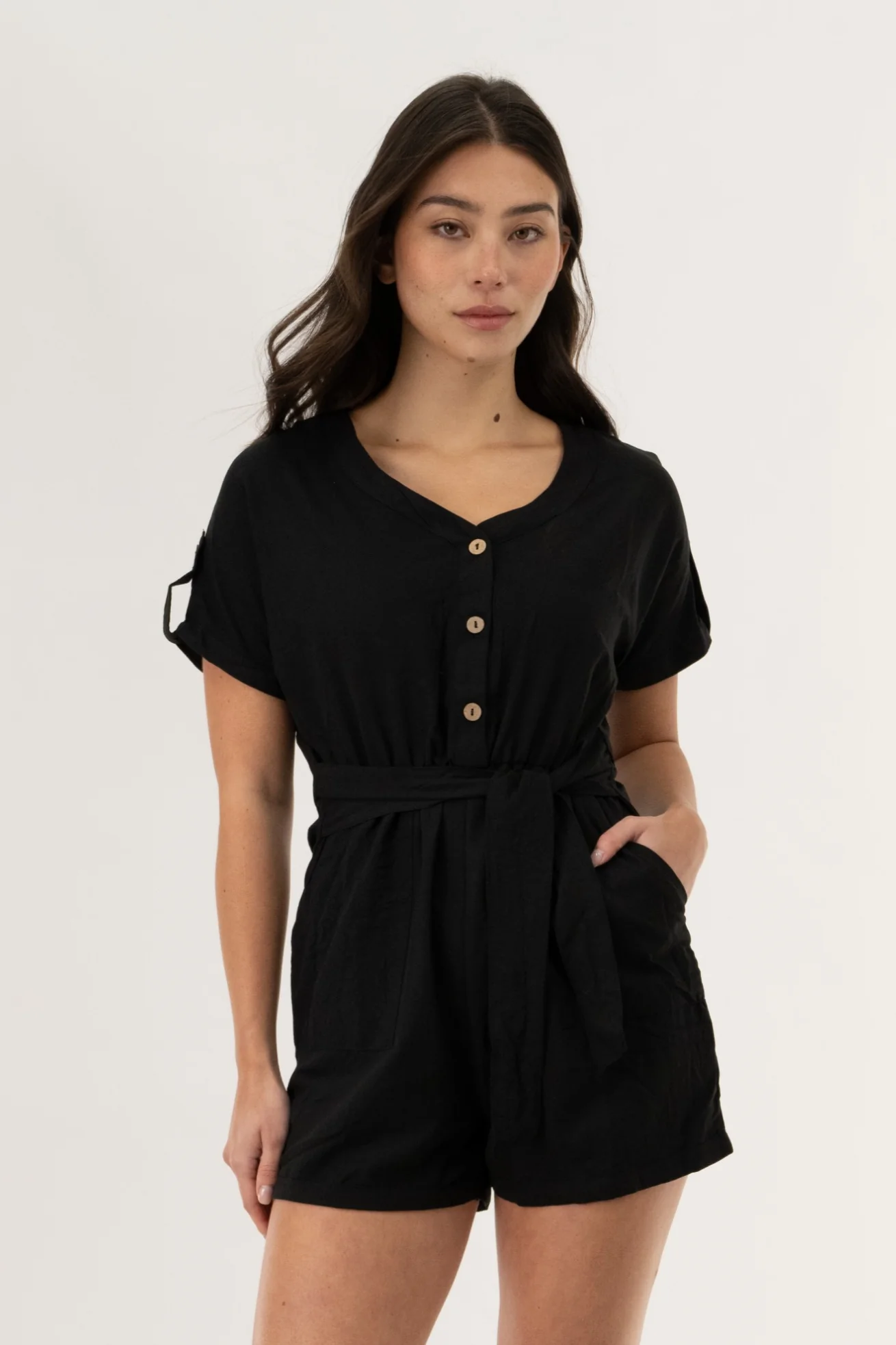 Short Sleeve Romper - Black