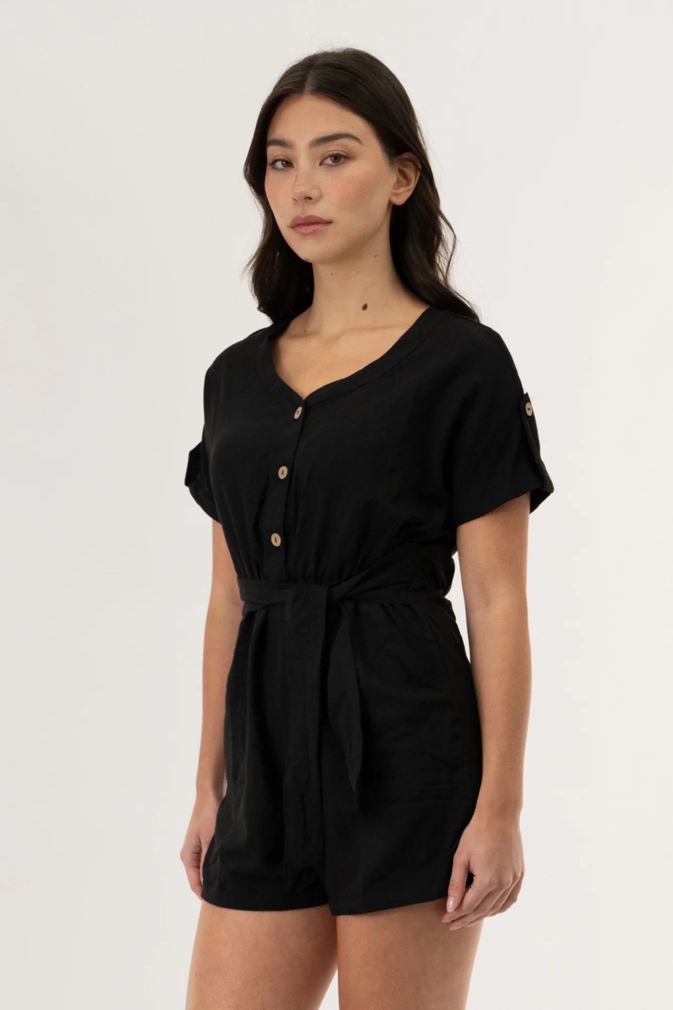 Short Sleeve Romper - Black - Image 2