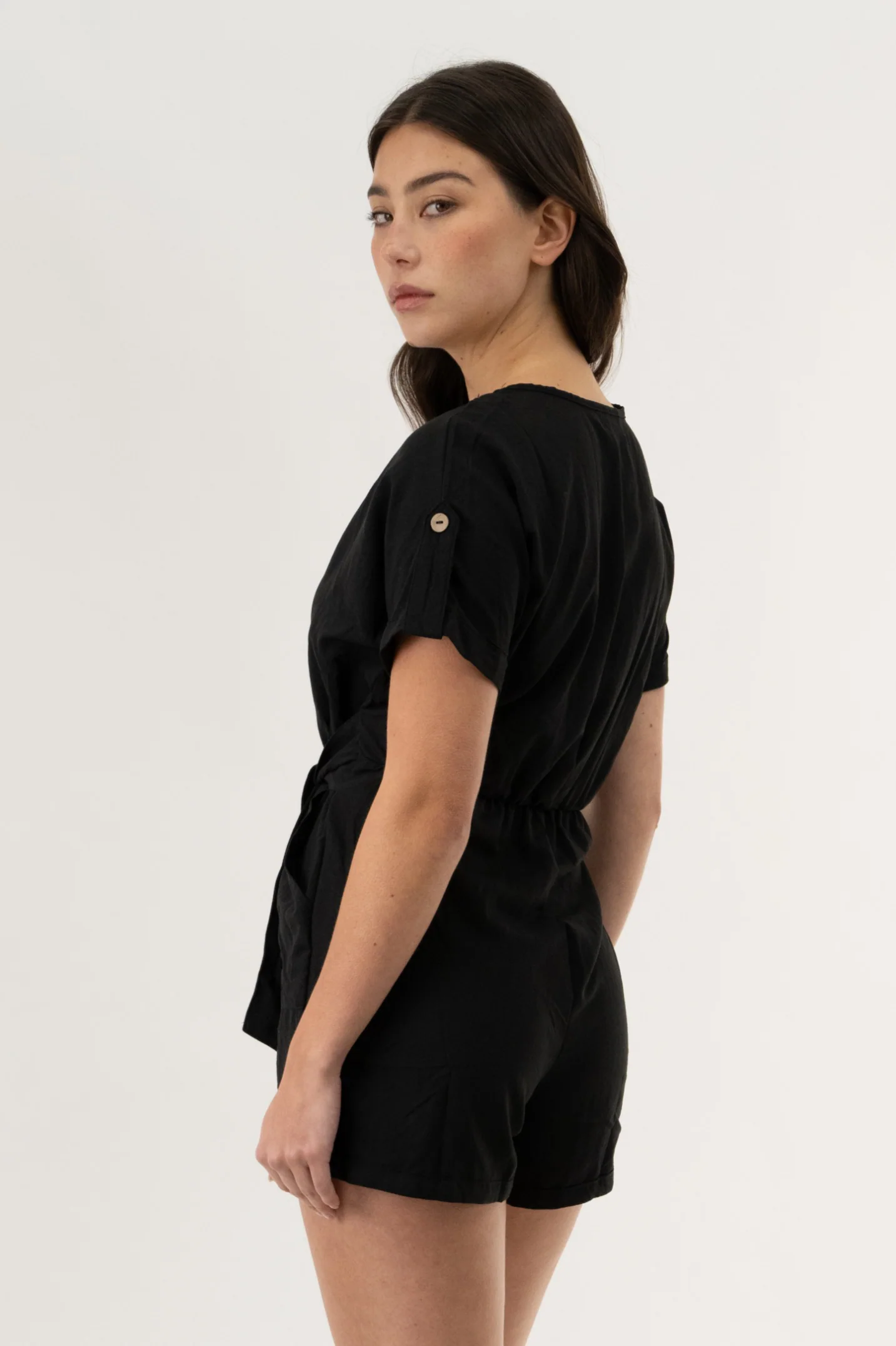 Short Sleeve Romper - Black - Image 3