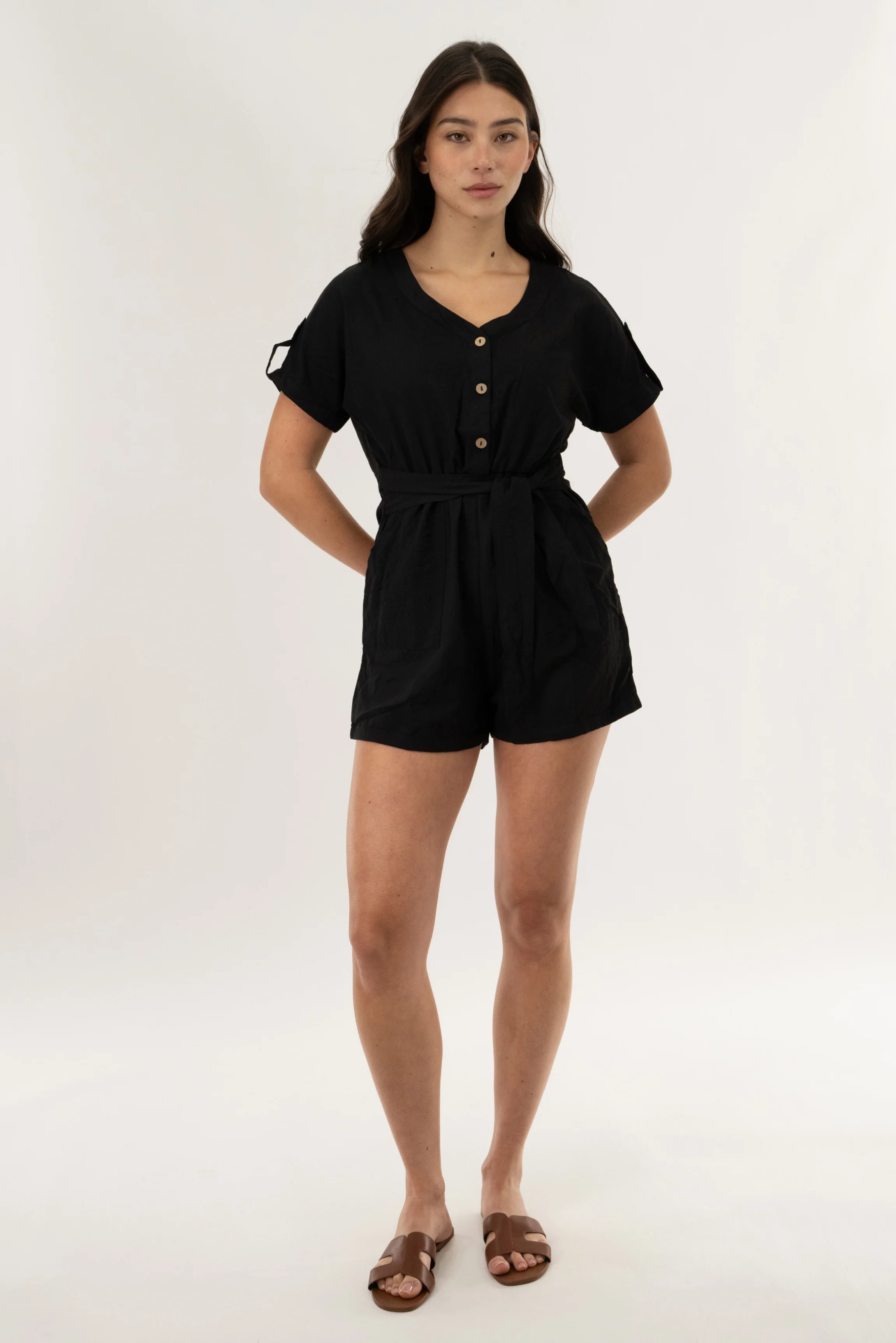 Short Sleeve Romper - Black - Image 5