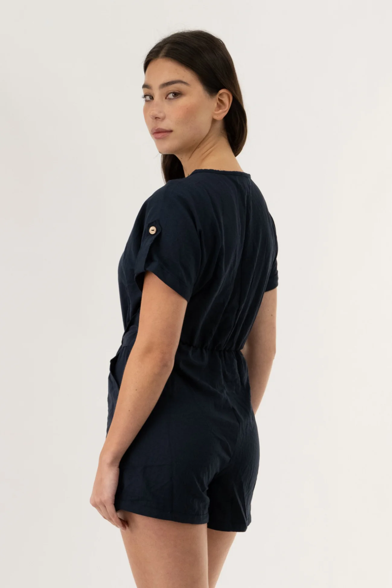 Short Sleeve Romper - Navy - Image 3
